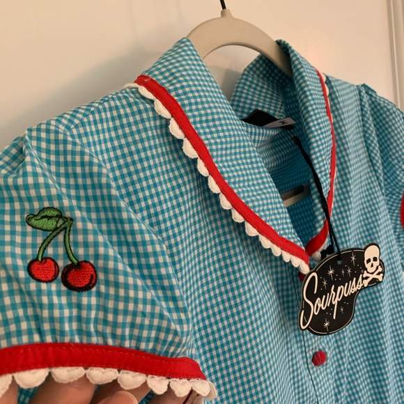 NWT Sourpuss Cherry Pie Gingham Diner Dress Medium - Picture 8 of 10